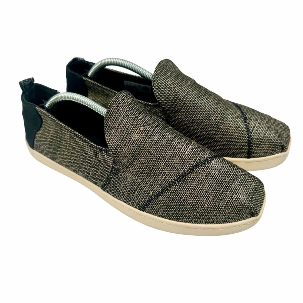 Toms Deconstructed Alpargata Slip On Flat Shoes Black Metallic